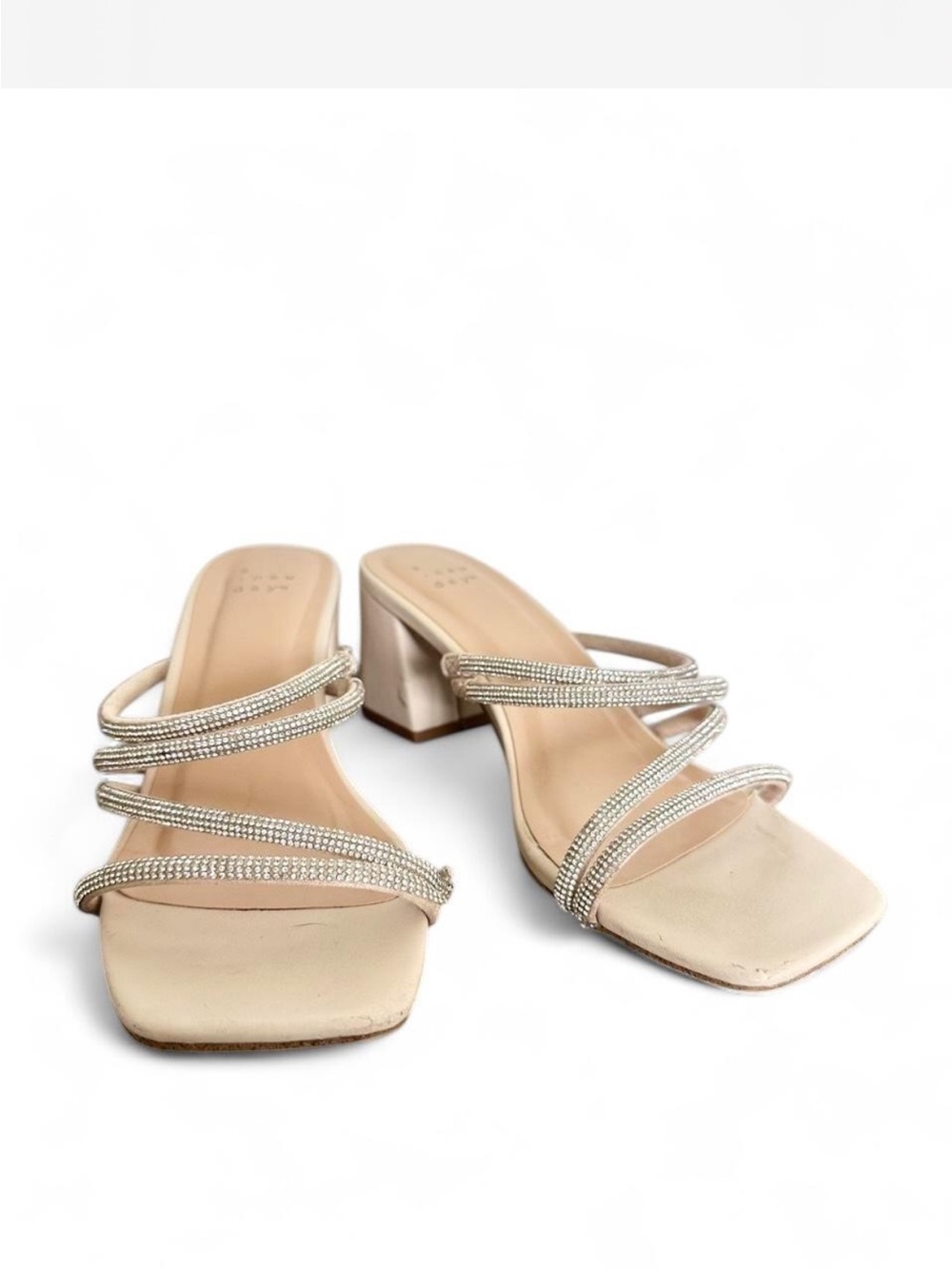 a new day Beige Rhinestone Strappy Block Heel Sandals 7.5